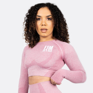 ETM Women's Seamless Pulse Long Sleeve Crop Top - Pink Marl